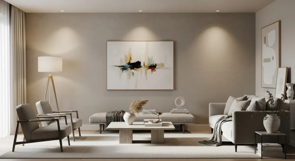 Neutral textured accent wall living room