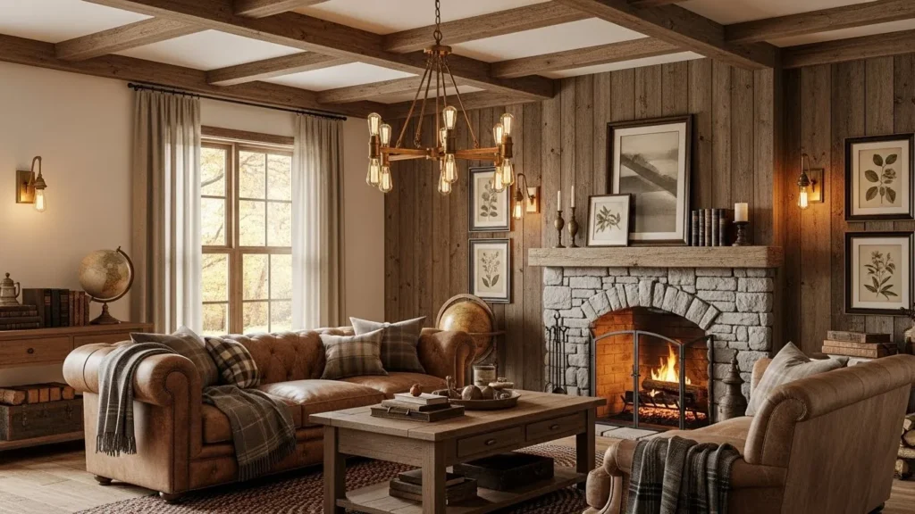 Vintage home decor with classic lighting fixtures creating warm ambiance