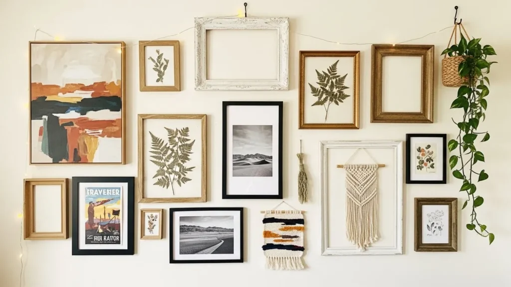 Relaxed gallery wall styled in boho decor
