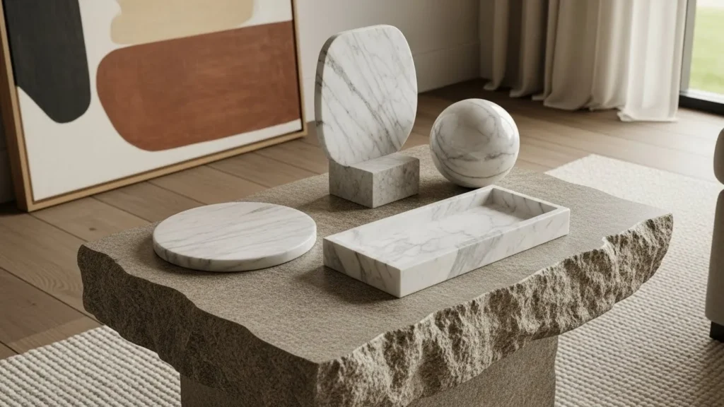 Modern organic decor with stone and marble accents