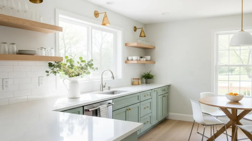 Sage green kitchen with earthy tones