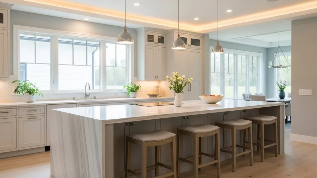 Functional bar seating in open kitchen