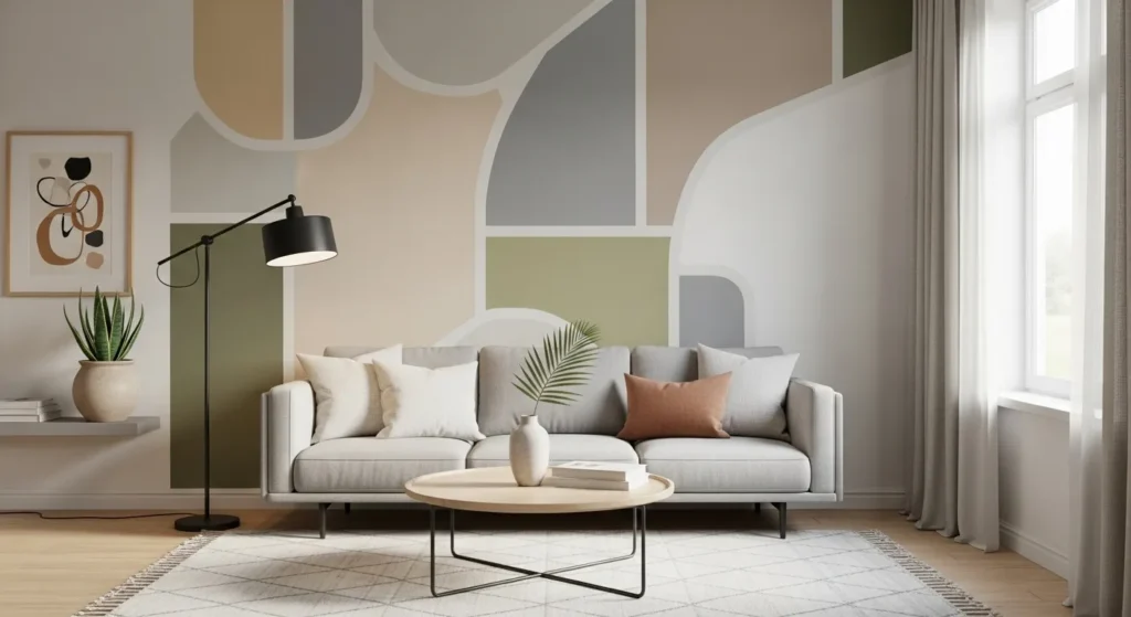 Geometric painted accent wall ideas for living room