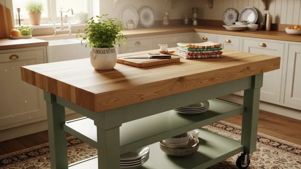 Mobile rolling kitchen island