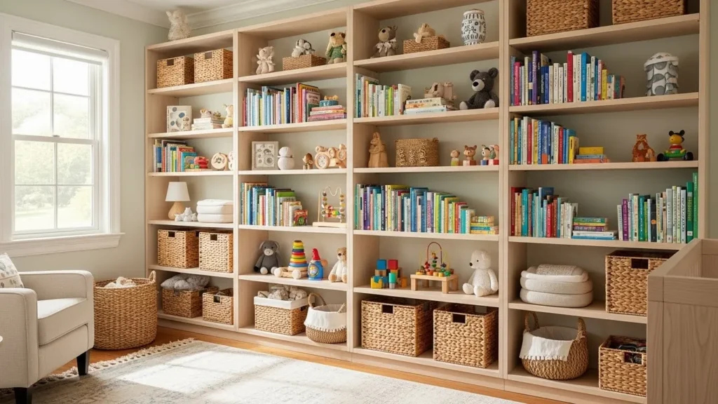 Nursery open shelving ideas for storage and decor