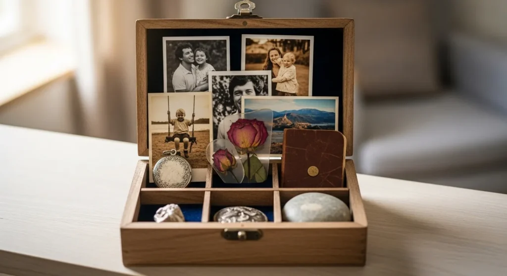 Organized sentimental items and memory keepsakes
