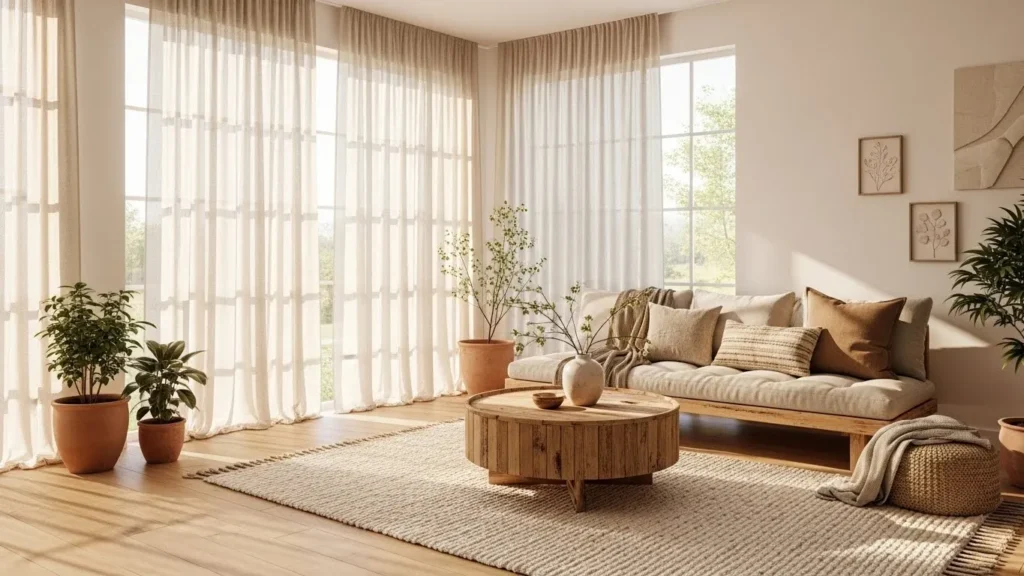 Modern organic decor with natural light and airy atmosphere