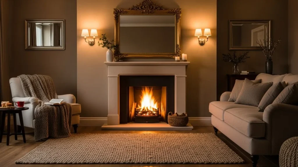 Vintage home decor with ornate mirror enhancing living room style