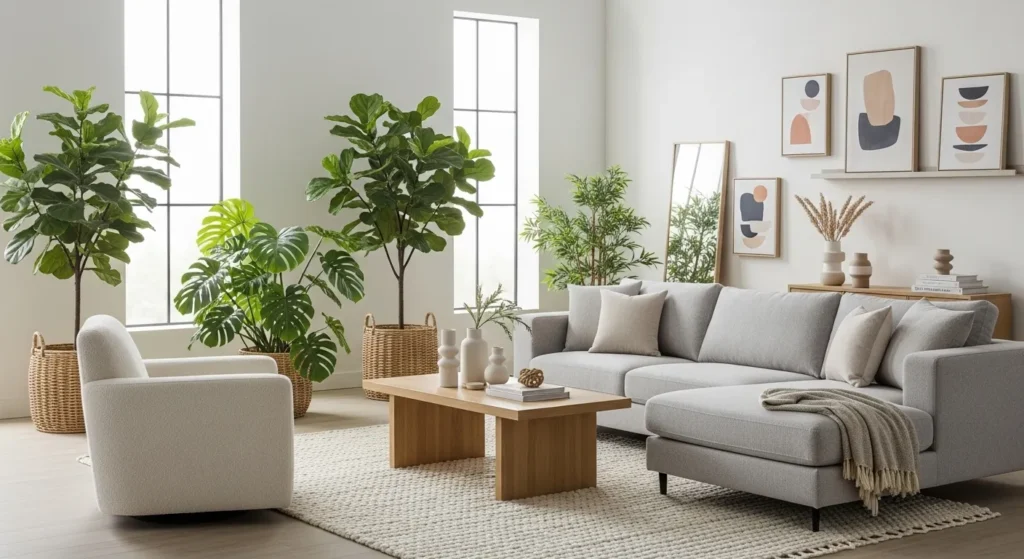 Indoor plants in contemporary living room decor