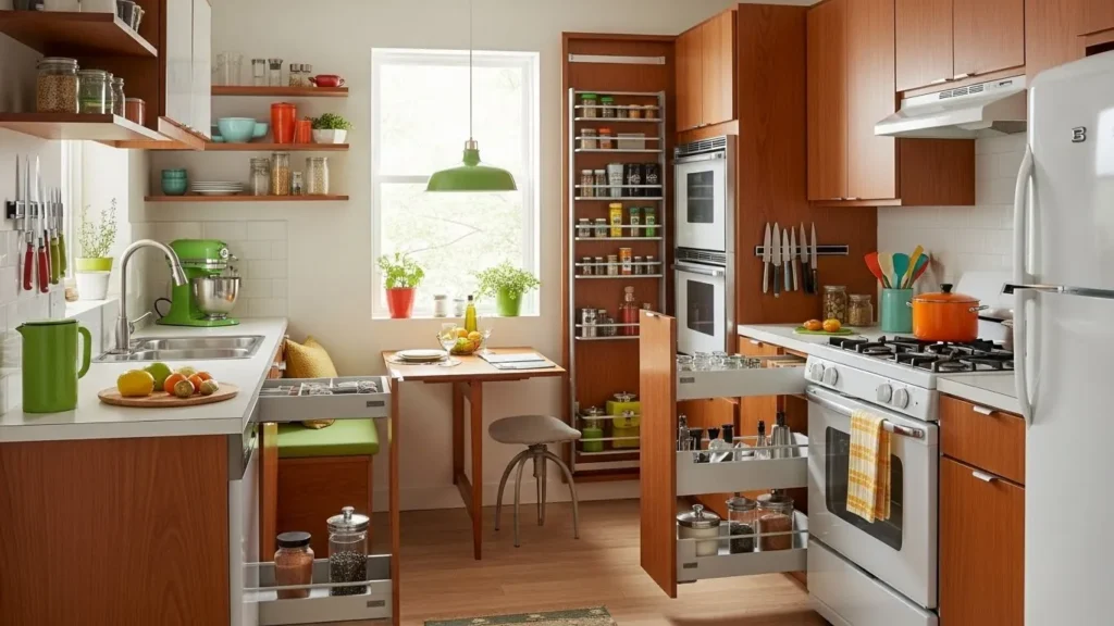 Compact mid century modern kitchen layout