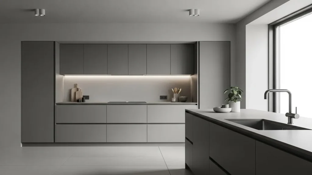 Minimalist gray kitchen with sleek modern design
