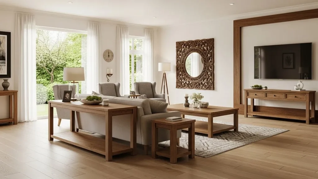 Modern organic decor showcasing mixed wood tones