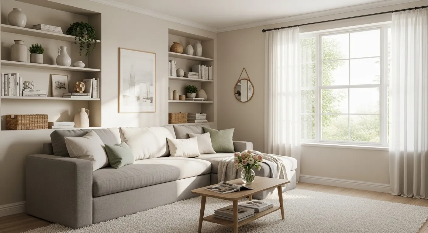 Decluttered home interior with organized living spaces