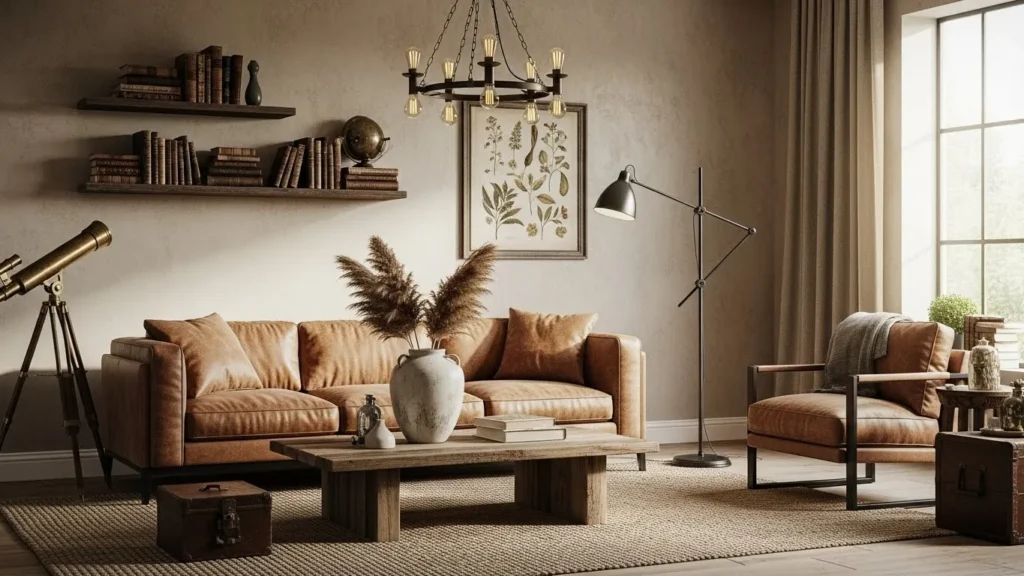 Vintage and modern decor blended in rustic style