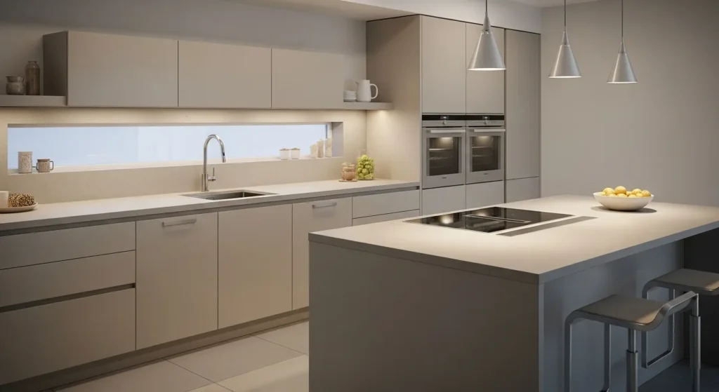 Modern flat-panel beige kitchen cabinets