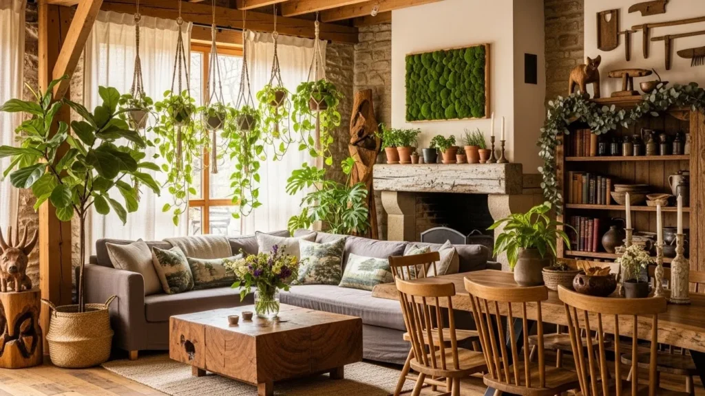 Rustic home decor with natural greenery and plants