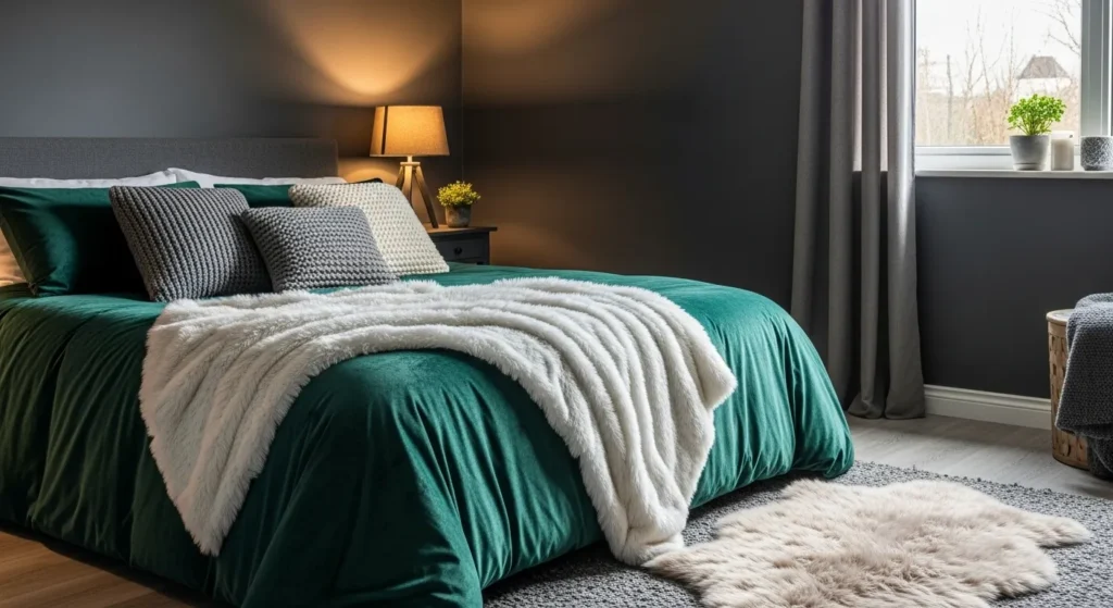 Cozy bedroom with layered textures