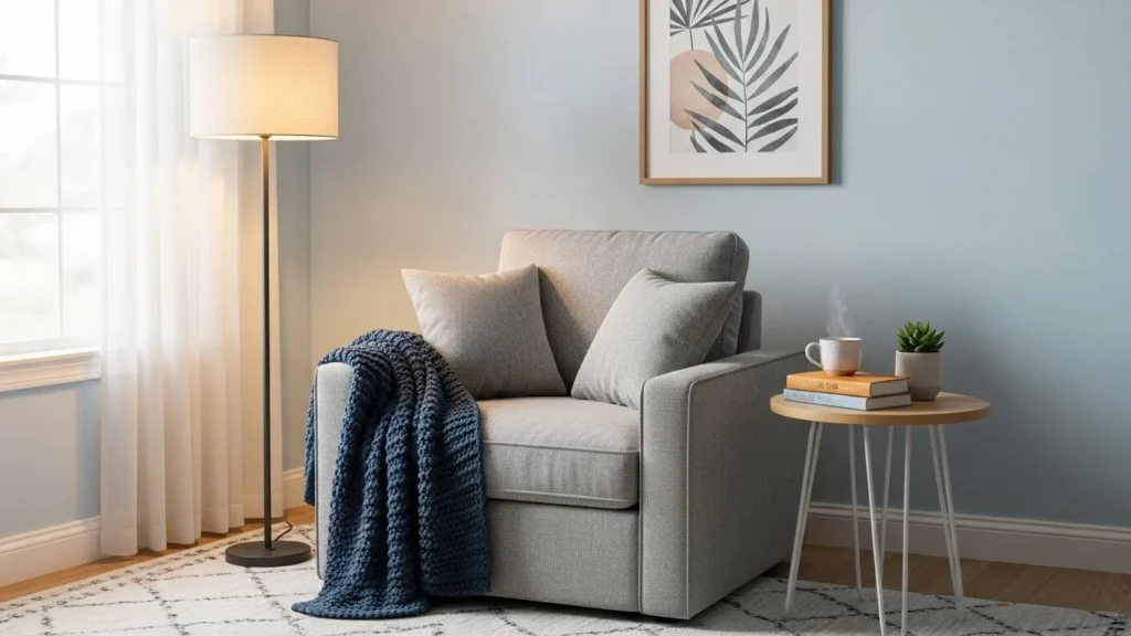 Cozy reading corner in a guest bedroom