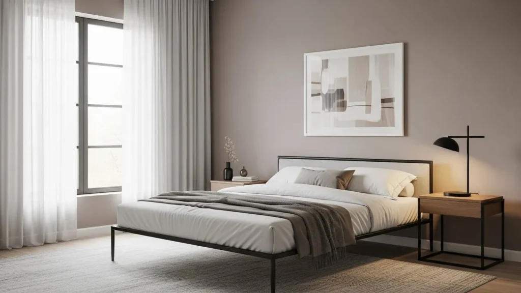 Soft taupe bedroom with modern neutral styling