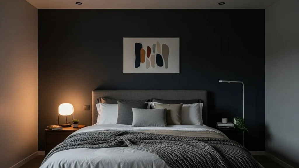 Dark moody bedroom accent wall