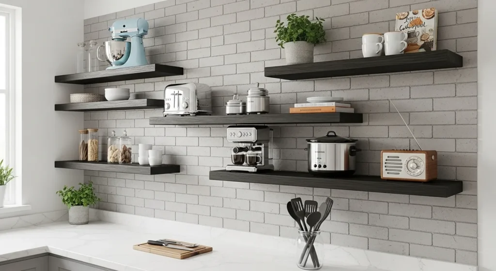 Using vertical storage for appliances in a small kitchen