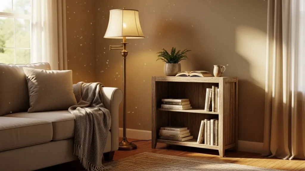 Cozy reading nook couch in a bedroom