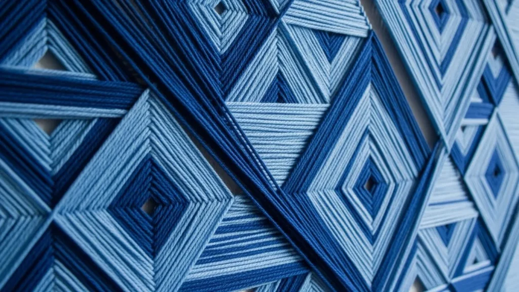 Blue yarn DIY wall art decor