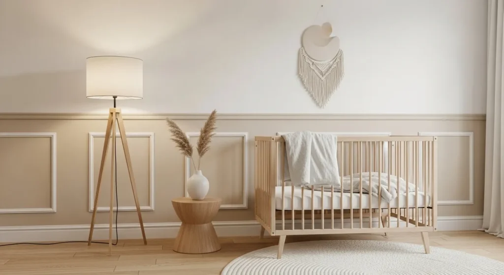 Neutral color palette in a minimalist nursery