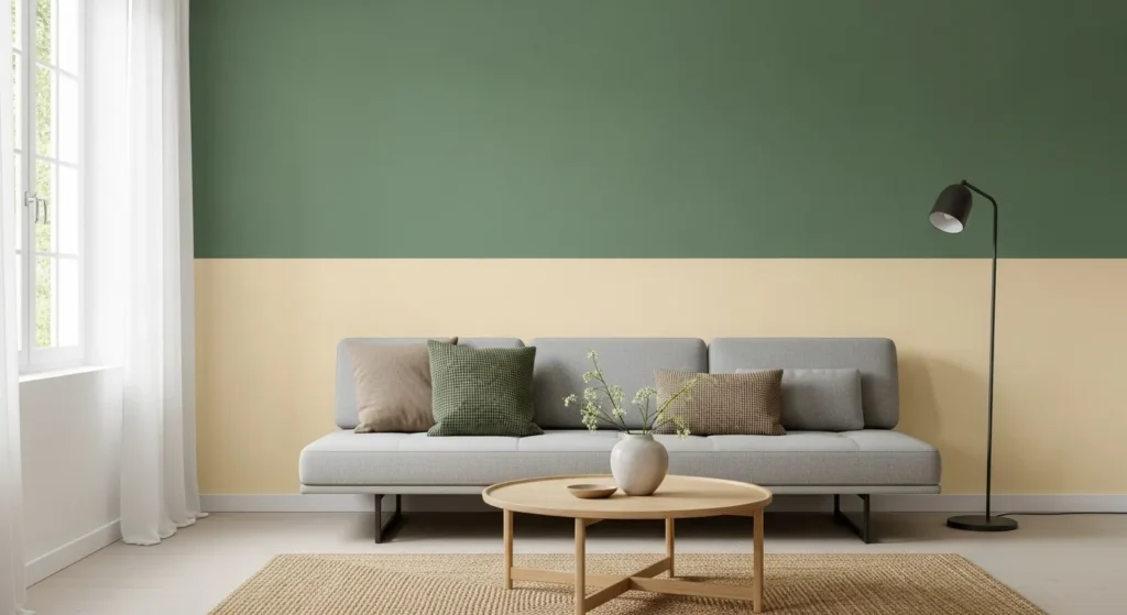Two-tone paint accent wall living room