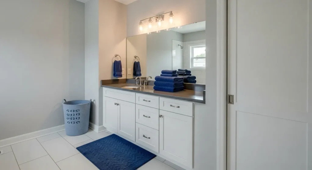 Matching towels in boys bathroom