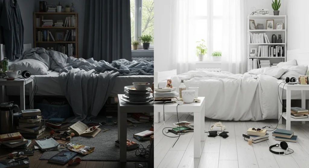 messy vs organized home comparison