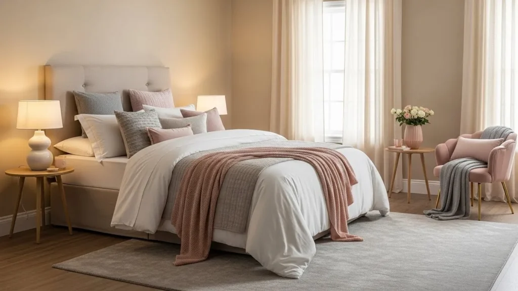 Romantic bedroom with neutral color palette