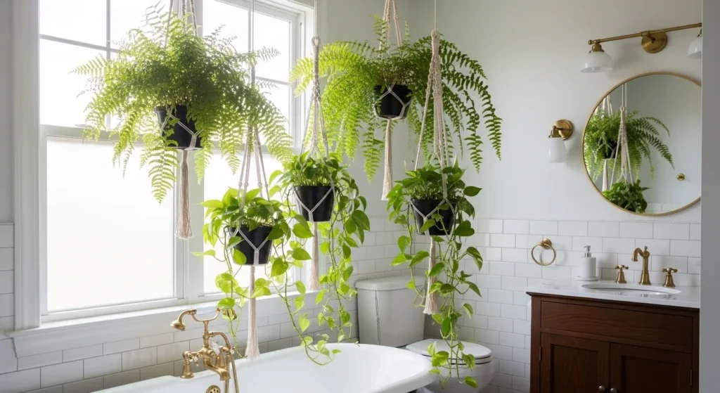 Hanging plants bathroom