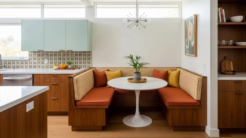 Breakfast nook in mid century modern kitchen