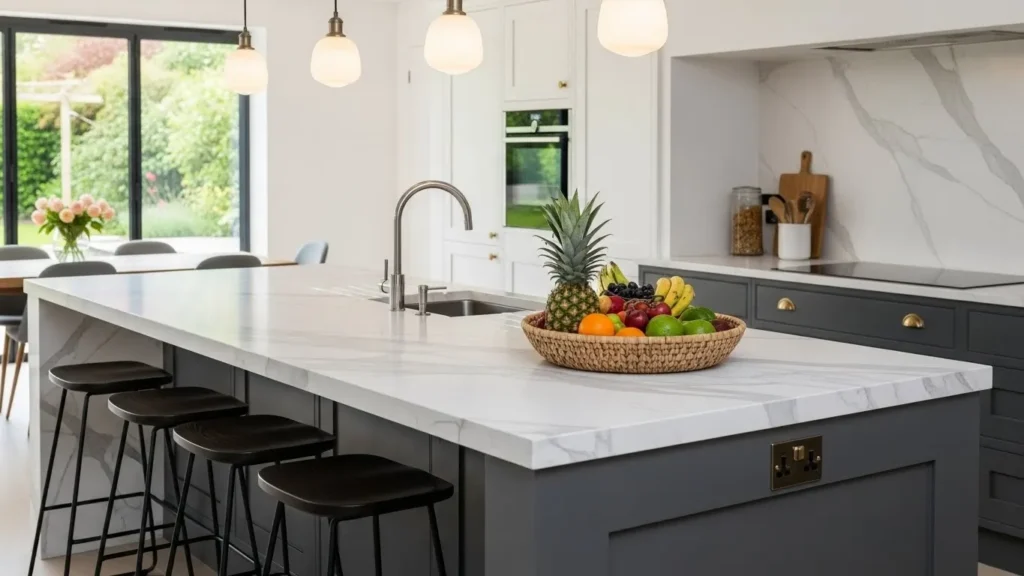 Kitchen island with built-in seating