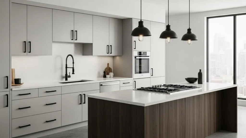 Contrasting accents in open kitchen