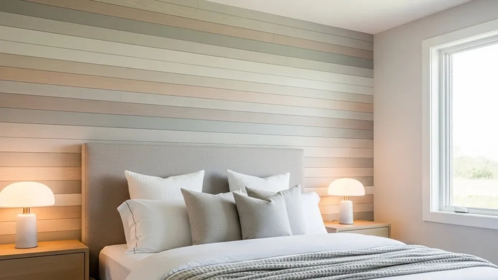 Textured accent wall in a stylish master bedroom