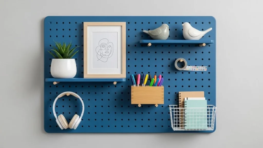 Blue pegboard DIY wall organizer