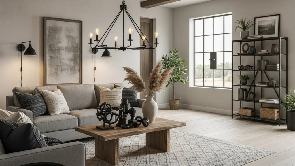 Metal accents in modern rustic decor