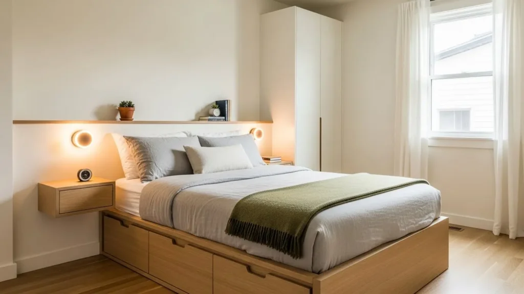 Small bedroom storage bed ideas with built-in drawers