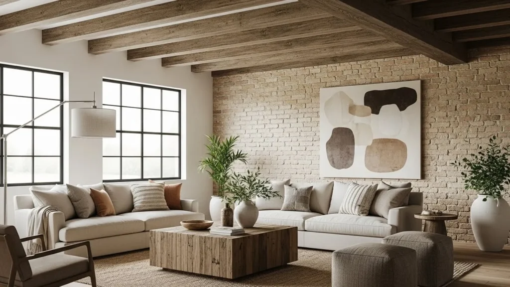 Exposed beams in modern rustic interior design