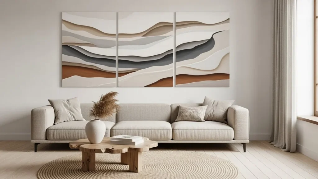 Modern organic decor featuring neutral abstract wall art