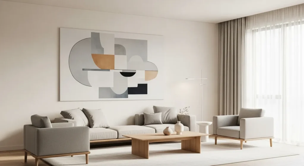Minimal decor contemporary living room with statement artwork