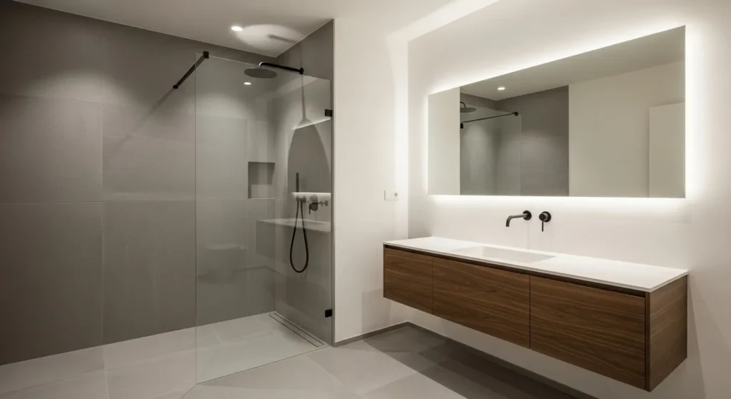 Gray bathroom floor tiles