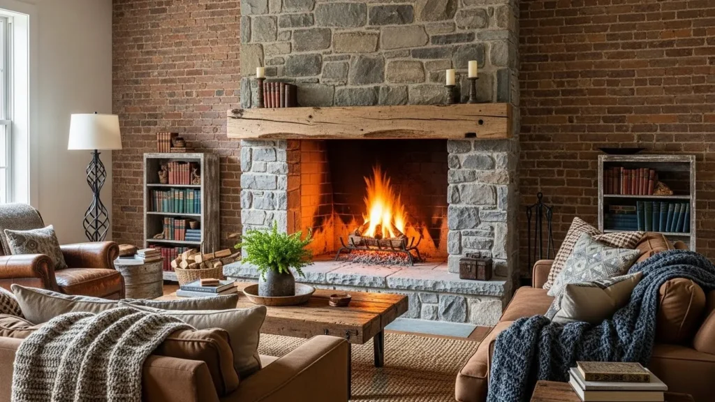 Rustic home decor with stone and brick accents