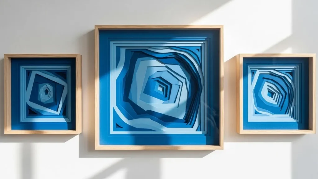 Layered blue paper DIY wall decor