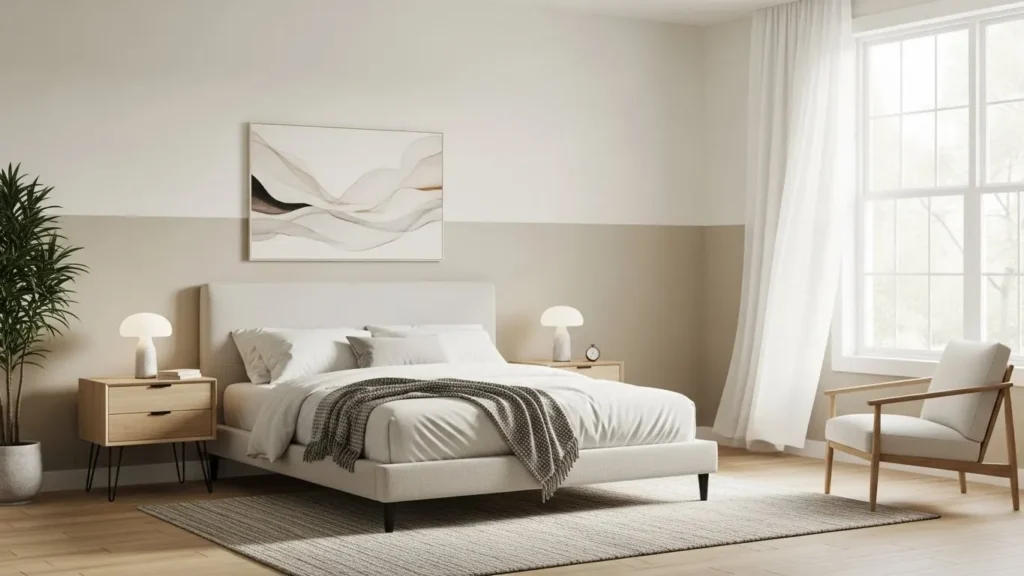 Two-tone painted bedroom accent wall