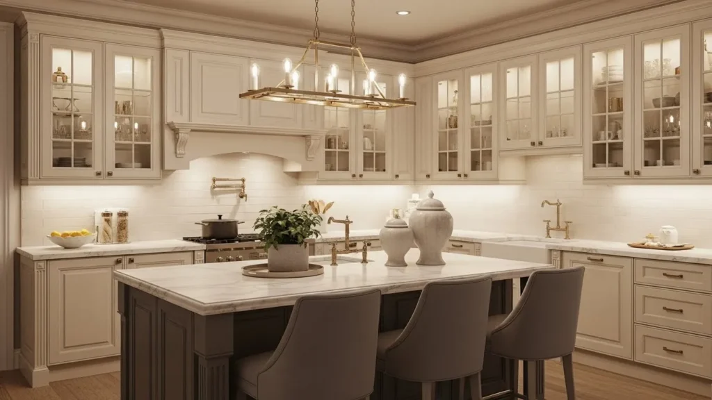 Creamy off-white kitchen cabinet color idea