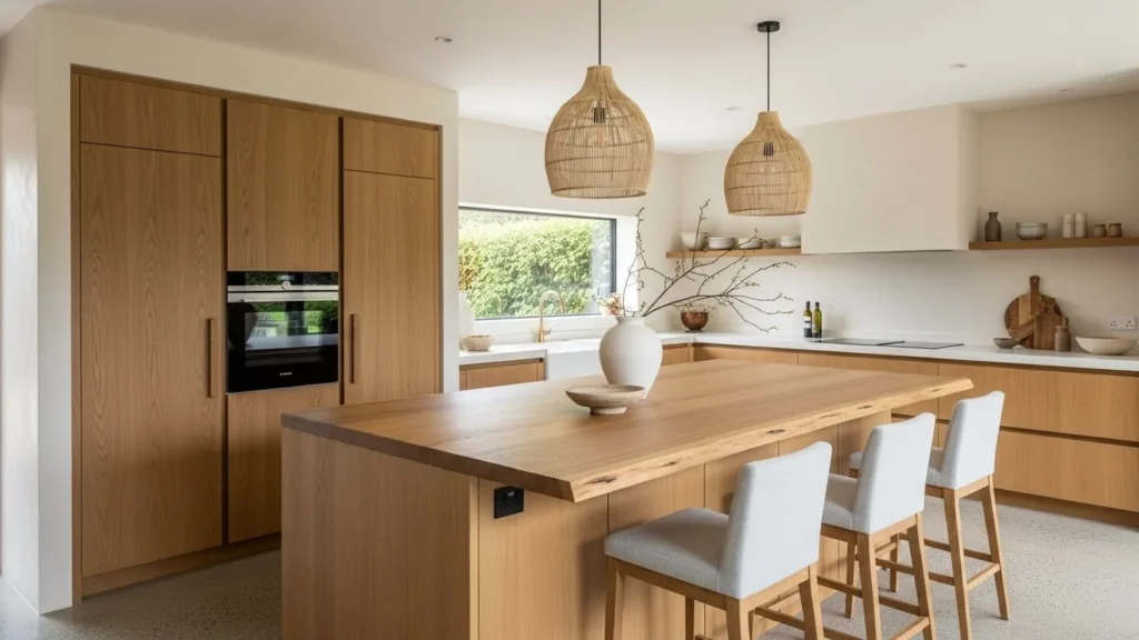 Natural wood elements in organic modern kitchen