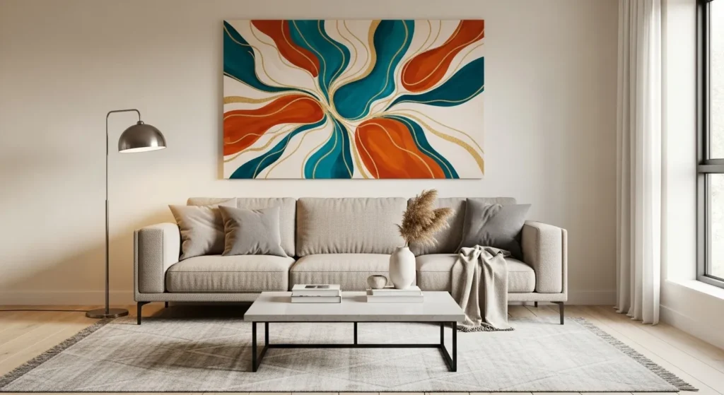 Modern abstract art in contemporary living room
